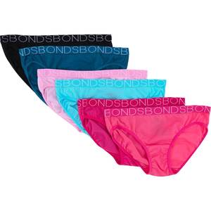 Bonds Underwear: Bonds Girls Bikini 6 Pack - Pink/Blue/Black/Teal