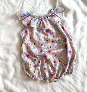 Dukes The Brand Lenny Ruffle Playsuit - Pink Blue Floral Print