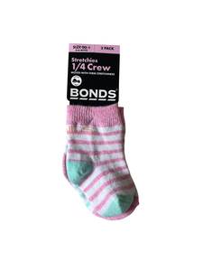 Bonds Baby Stretch Quarter Crew Socks 2 Pack - Pink Stripe