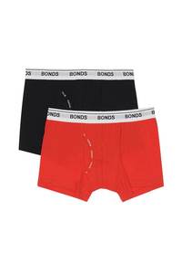 Bonds Boys Guyfront Trunk 2 Pack - Black/Red
