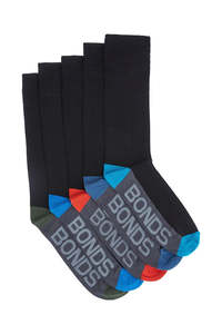 Bonds Mens Bamboo Crew 5 Pack - Black/Blue/Red