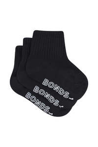 Bonds Baby Lightweight Quarter Crew 3 Pack - Black