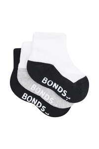 Bonds Baby Cushioned Quarter Crew 3 Pack - Black/Grey/Black