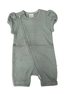 Tiny Twig Puff Sleeve Zipsuit - Basil Stripes