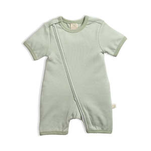 Tiny Twig Short Sleeve Zipsuit - Sage Stripes