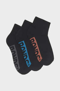 Bonds Men's Logo Cushioned Quarter Crew Socks 3 Pack - Black/Blue/Charcoal/Tangerine
