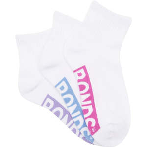 Bonds Women's Logo Cushioned Quarter Crew Socks 3 Pack - White/Purple/Blue/Pink