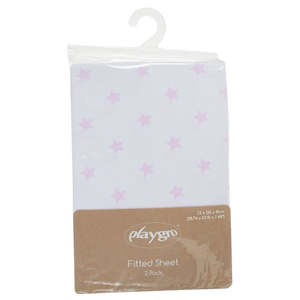 Playgro: Playgro Home Star Cot Fitted Sheet 2 Pack Pink & White Cotton