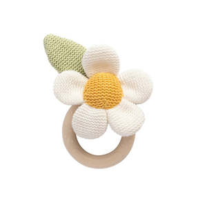 Living Textiles Daisy Teething Ring Rattle