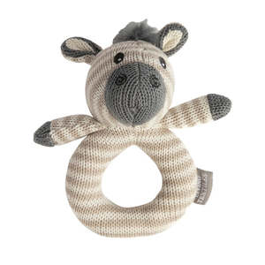 Living Textiles Knitted Ring Rattle - Zac the Zebra