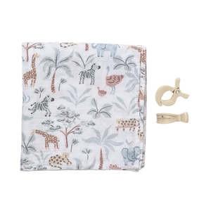 Pram Pegs: Living Textiles Organic Muslin Swaddle & Peg Set - Wild Safari