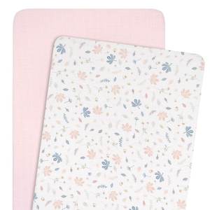 Living Textiles Organic Muslin 2 Pack Bassinet Fitted Sheets - Botanical/Blush