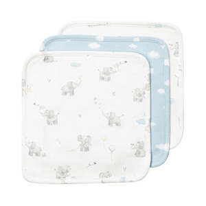 Living Textiles 3 Pack Organic Wash Cloths - Elephant Playtime