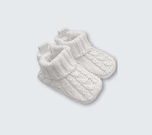 Playette Cable Knitted Booties 0-6 months - White