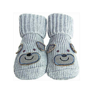 Playette Novelty Knitted Bootie Socks Grey Puppy
