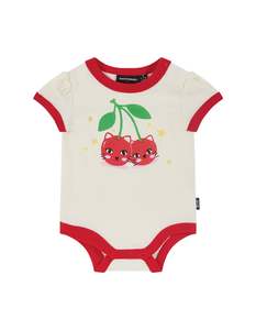 Rock Your Baby: Rock Your Baby Cherry Cat Ruby Ringer Bodysuit - Cream