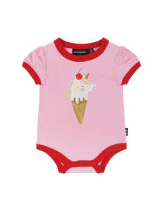 Rock Your Baby Unicorn Ice Cream Ruby Ringer Bodysuit - Cherry Pink