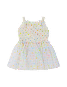 Rock Your Baby Rainbow Polka Dot Wishes Tulle Baby Dress - Cream