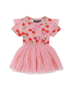 Rock Your Baby Polka Cherry Circus Frill Bodysuit Dress - Pink