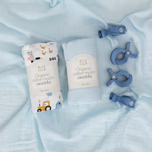All4Ella 2 Pack Swaddles & 4 Pram Pegs - Barnyard