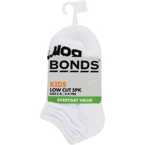 Baby And Kids Socks: Bonds Kids Low Cut Everyday Value Trainer Socks 5 Pack - White