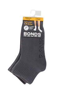 Bonds Kids Logo Light Quarter Crew Socks 4 Pack - School Grey