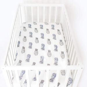 Anchor & Arrow Jersey Cotton Cot Sheet - Indigo Pineapples