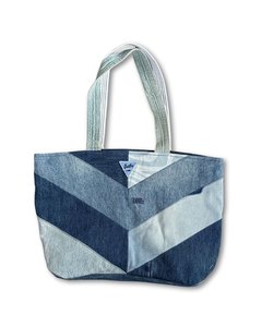 Products: Chrissie Symmetry Tote Upcycled Denim Bag Handmade in NZ by Outliv - Outliv - Regenerative Sustainable Bags & Accessories - New Zealand