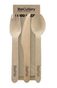 BioPak - Wood Knife, Fork, Spoon & Napkin Set