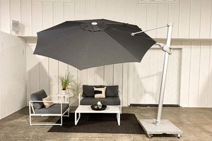 Cantilever Umbrellas: 3M Round Cantilever Sunbrella Umbrella in 'Coal' - Outside Space