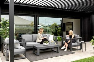 Aluminium Lounge Suites: Bask 4-piece Outdoor Lounge Set: 3-Seater, 2 x Single Chairs, Coffee Table (charcoal frame) - Outside Space