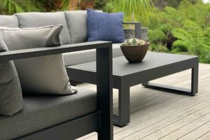Aluminium Lounge Suites: Bask Outdoor Lounge Set: 3-seater, 2-seater & coffee table (charcoal frame) - Outside Space