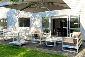 Bask Outdoor Lounge Set: 3-Seater Sofa, Chair, Coffee Table (white frame) - Outside Space