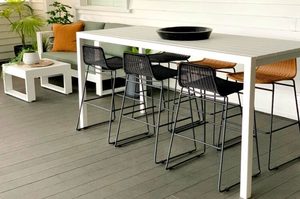 Bar Table sets: Dinner at Ours Range: 2.0 M White Outdoor Bar Table and 6 Rakino Bar Chairs - Outside Space