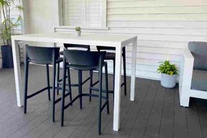 Bar Table sets: Dinner at Ours Range: white 1.4 M Outdoor Bar Table & 4 Vondom Bar Chairs (3 chair colours) - Outside Space
