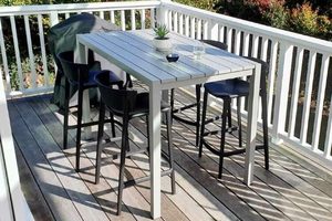 Bar Table sets: Dinner at Ours Range: Grey 1.4 M Outdoor Bar Table & 4 Vondom Bar Chairs (3 chair colours) - Outside Space