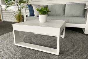 Outdoor Coffee/Side Tables: Bask  Aluminum Square Coffee Table (White) - Outside Space