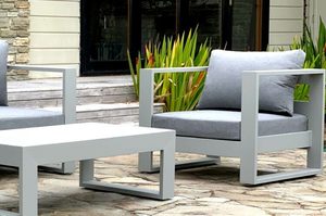 Sunbrella Outdoor Lounge Suites: Bask Single Outdoor Chair (grey frame) END-OF-LINE, FLOOR STOCK - Outside Space