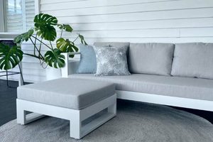 Single Chairs: Bask Outdoor Ottoman( grey frame) - Outside Space