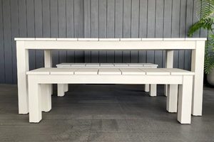 Dining Sets: Alfresco Range: 1.8M outdoor table & 2 benches (bone) - Outside Space