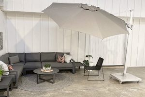Cantilever Umbrellas: 3M Round Sunbrella Cantilever Umbrella, 'Graphite' canopy - Outside Space