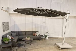 3.5M Round Cantilever Sunbrella Umbrella in 'Coal' - Outside Space