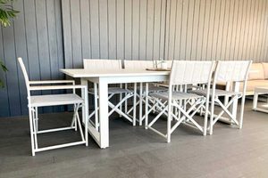 Long Lunch Range: Bone 2.4M Outdoor Table, 6 Directors Chairs - Outside Space