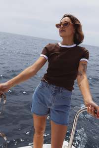 Rpm: RPM Ribbed Ringer Tee - Chocolate