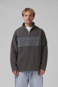 Mens Jumpers And Hoodies: RPM 90S 1/4 Zip sweater - Charcoal/ Dark Grey