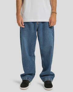 Mens Pants: DC Worker Baggy Denim RSI Pants - Stone Indigo