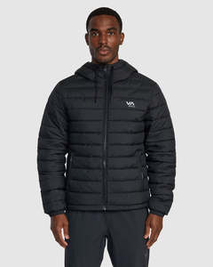 Mens Jackets: RVCA Mens Packable Puffa Hooded Jacket - Black