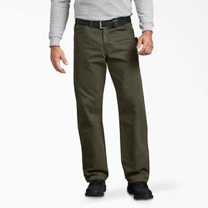 Mens Jeans: Dickies Relaxed Fit Duck Jean Straight Leg Carpenter Pant - Rinsed Moss