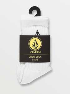 Socks: Volcom Full Stone Socks 3pk Youth - White