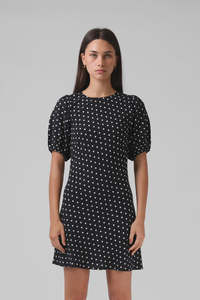 Dresses: RPM Holiday Mini Dress - Black Polkadot